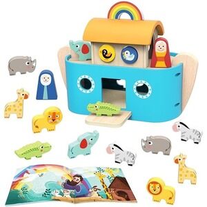 Wooden Noah's Ark Playset Montessori Shape Sorter Toy with Storybook NEW NIB